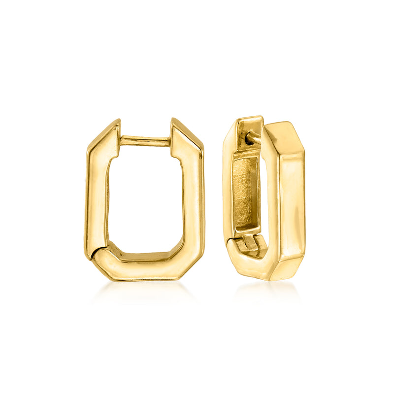 Gold over sterling faceted paper-clip hoop link earrings, square-cut bezel