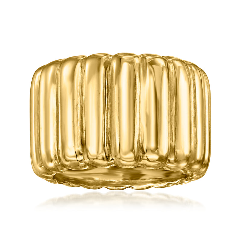 Gold over sterling ridged dome ring with vertical ribbed texture
