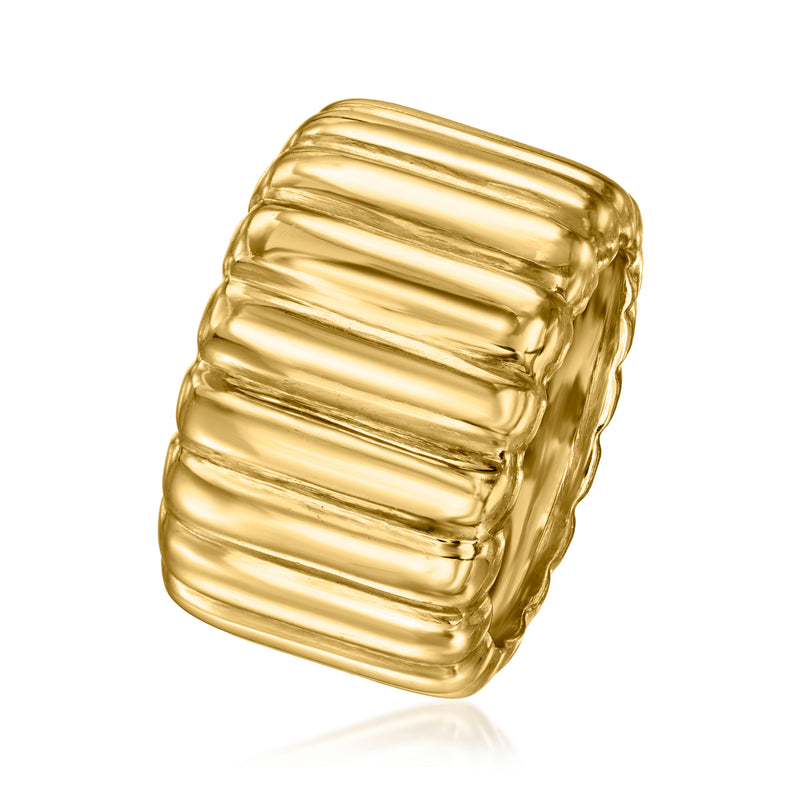 Gold over sterling ridged band ring with horizontal ribbed rows