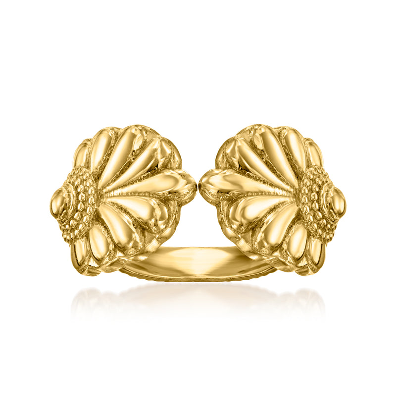 Gold over sterling leaf-style ring with raised textured leaf medallions on band