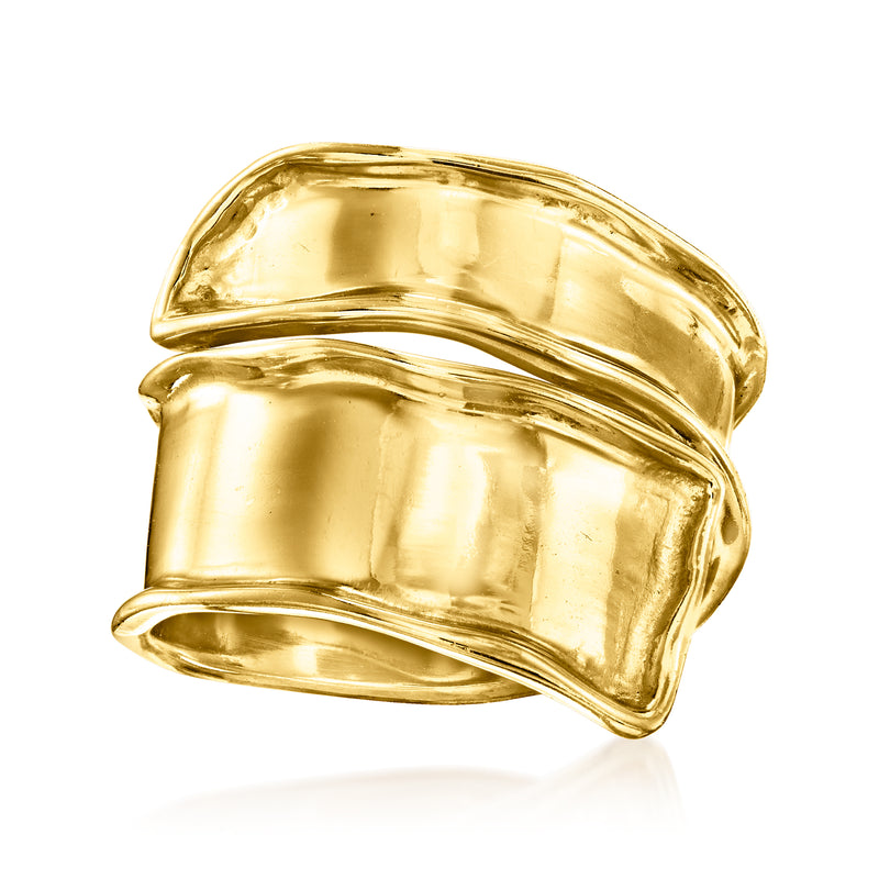 18kt gold over sterling bypass ring with rounded, ribbed band design