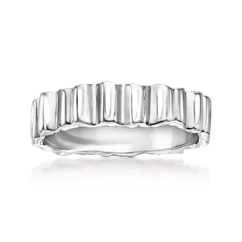 Ridged sterling silver ring with polished vertical grooves
