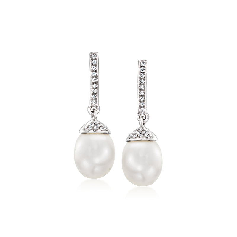 Cultured pearl drop earrings in white gold with diamond accents