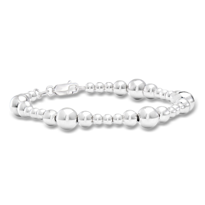 Italian sterling silver bead bracelet with graduated round beads and clasp closure