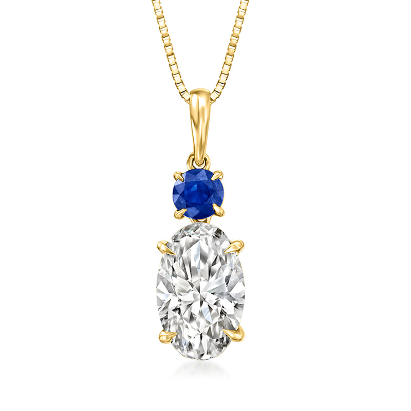 14kt yellow gold pendant necklace with blue sapphire and white diamond