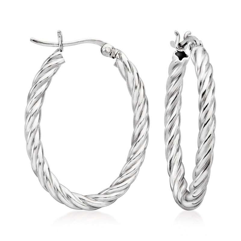 Twisted sterling silver hoop earrings, twisted wire design, hinged clasp