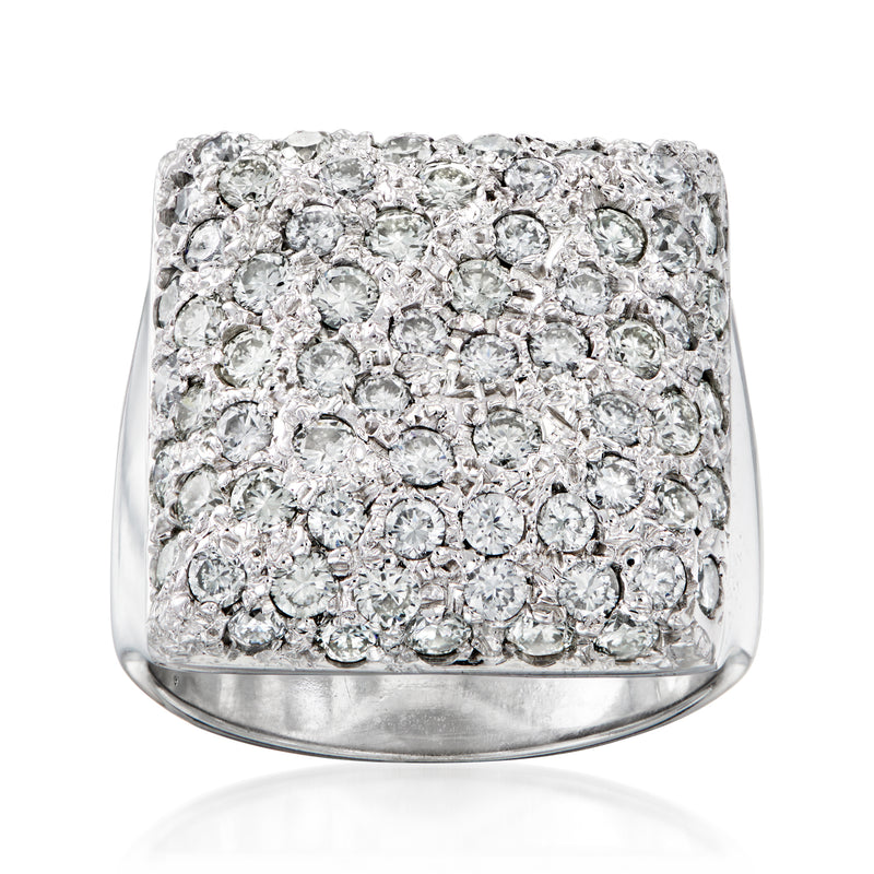Vintage diamond square cocktail ring in white gold with sparkling round stones