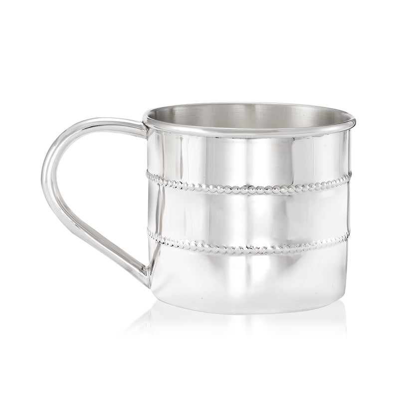 Polished sterling silver baby cup with beaded band, no engraving
