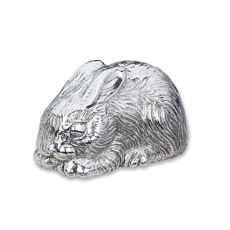Silver bunny music box with sculpted rabbit design