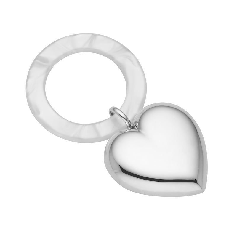 Reed & Barton Micaela heart rattle with silver-tone ring and heart charm