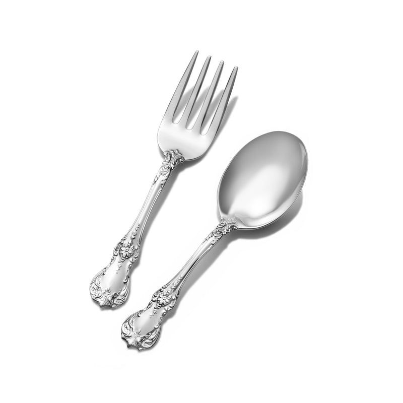Towle Old Master sterling silver baby spoon and fork set, ornate handles, polished metal