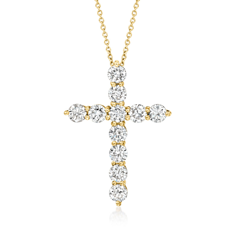 14k yellow gold cross pendant necklace with round lab-grown diamond accents