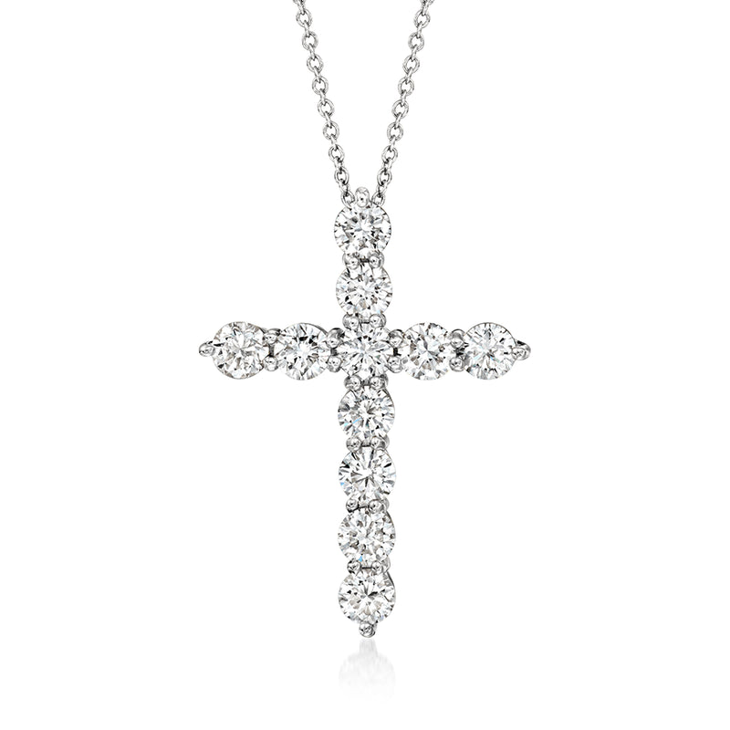 Lab-grown diamond cross pendant necklace in white gold with round and marquise stones