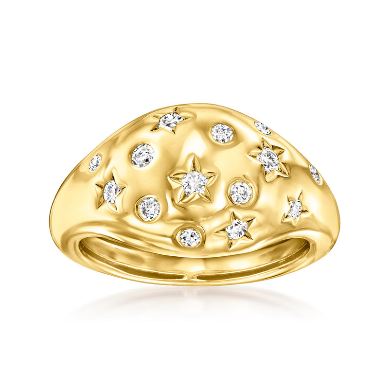 18kt gold over sterling star ring with scattered round diamonds