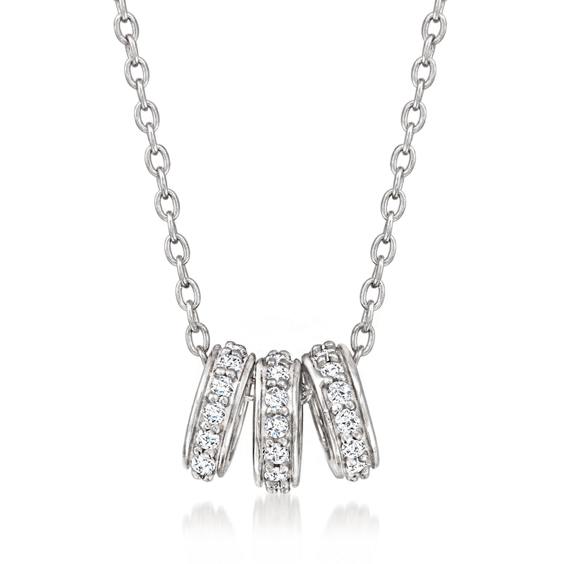 Diamond rondelle trio necklace in sterling silver with three pavé bands