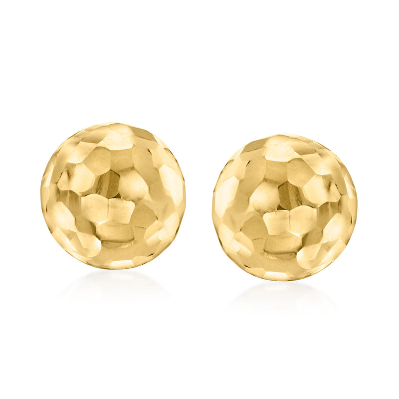 14kt yellow gold dome stud earrings with faceted textured round discs