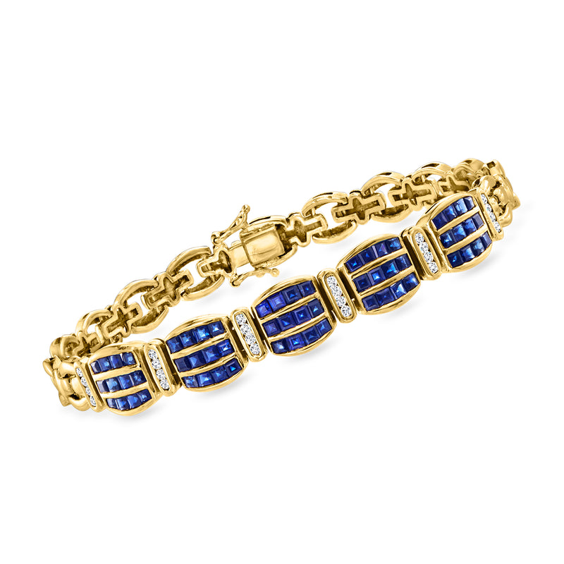 18kt yellow gold bracelet with blue sapphire link stations and diamond accents