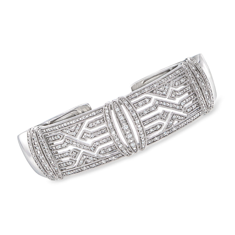 Sterling silver diamond geometric cuff bracelet with openwork pattern