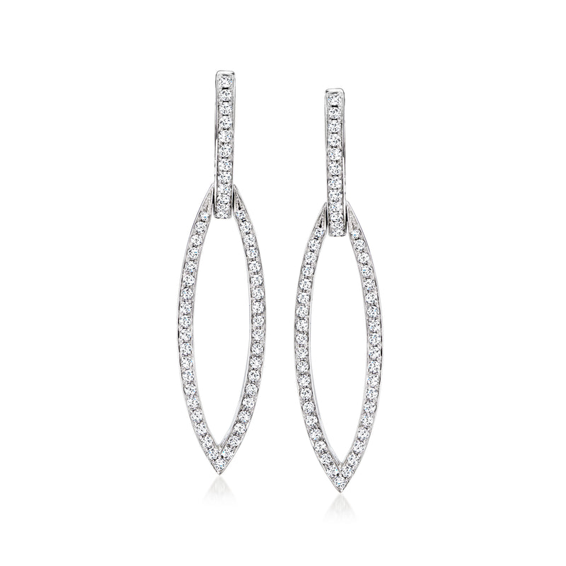 White gold marquise drop earrings with pavé diamonds