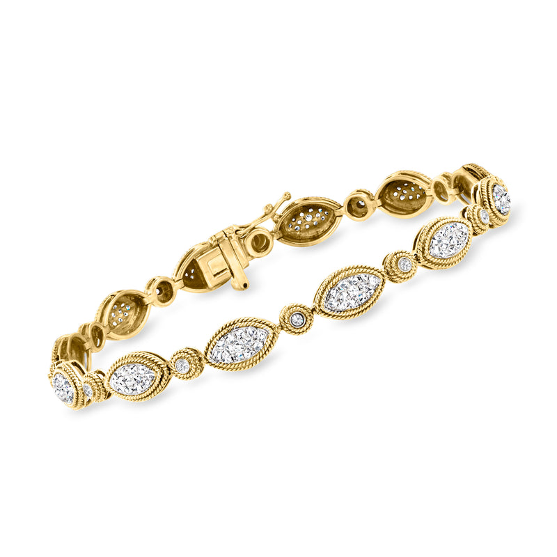 Diamond link bracelet in 14kt yellow gold with oval pavé diamond links