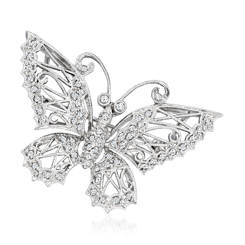 Vintage 14kt white gold diamond butterfly pin pendant
