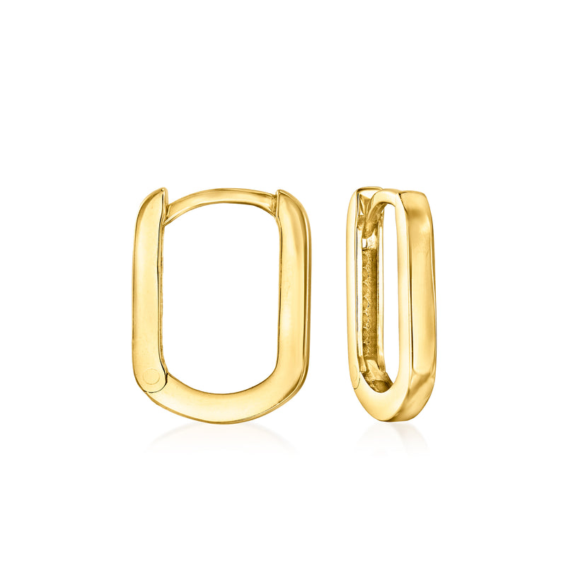 14kt yellow gold paper clip link hoop earrings, oval-rectangular hoops