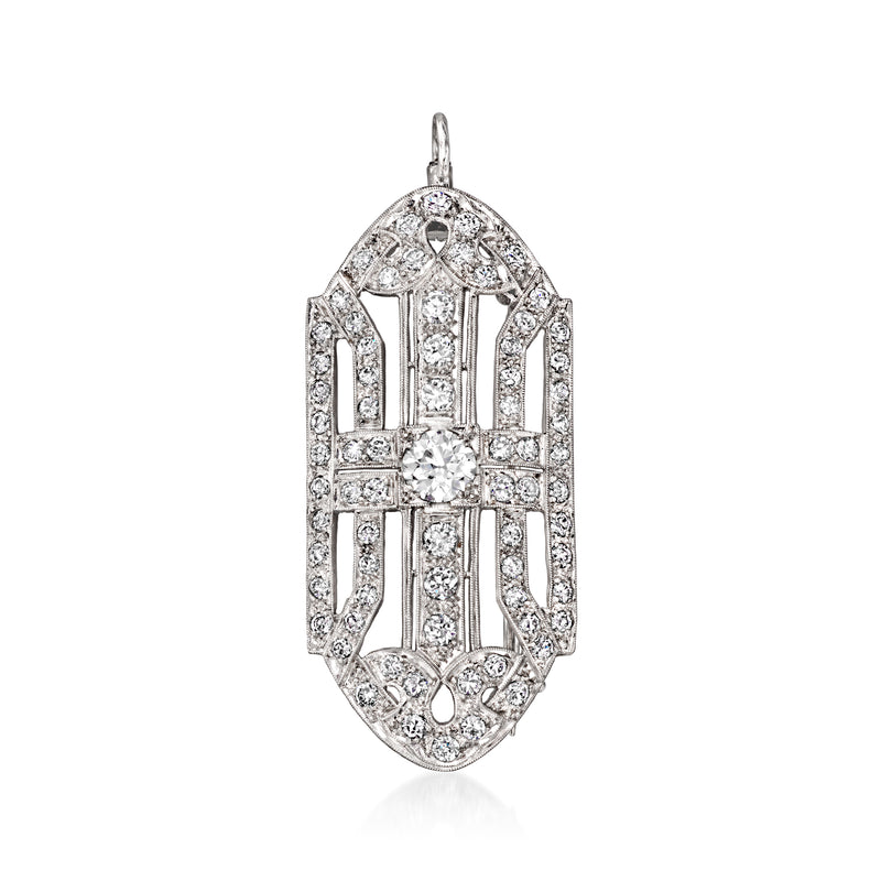 10kt white gold diamond pin/pendant with arched oval frame and central round stone
