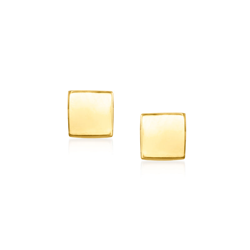 14kt yellow gold cube square stud earrings, post-back, polished finish