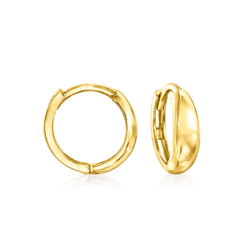 14kt yellow gold huggie hoop earrings, round hinged hoops with clasp