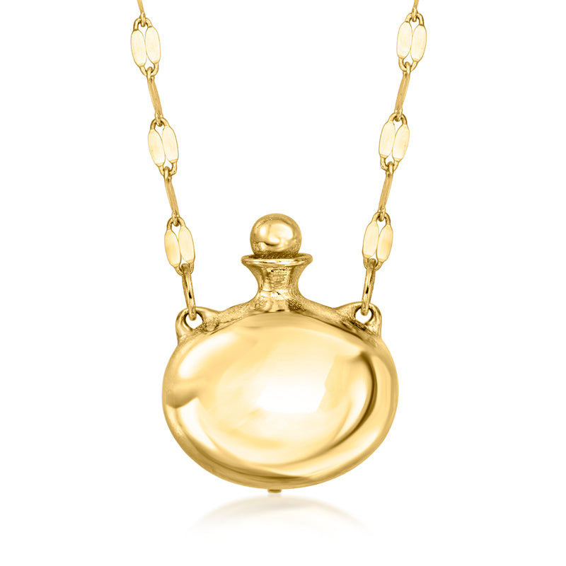 14kt yellow gold perfume bottle necklace with round bottle pendant and linked chain