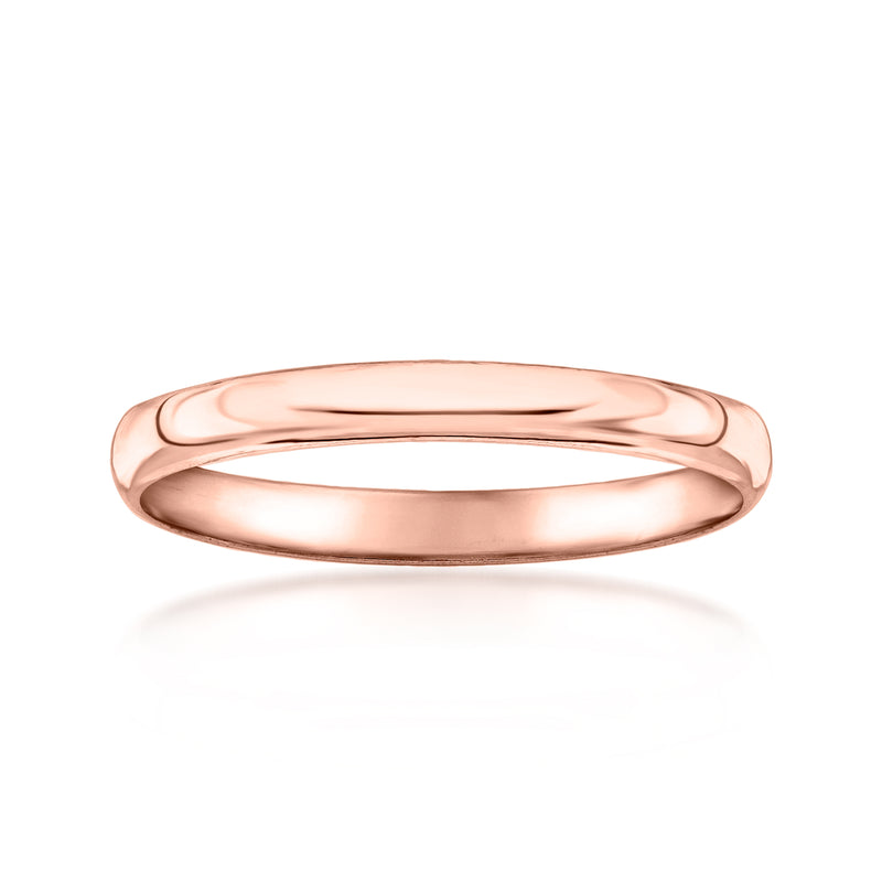 Rose gold polished ring band with smooth, oval profile