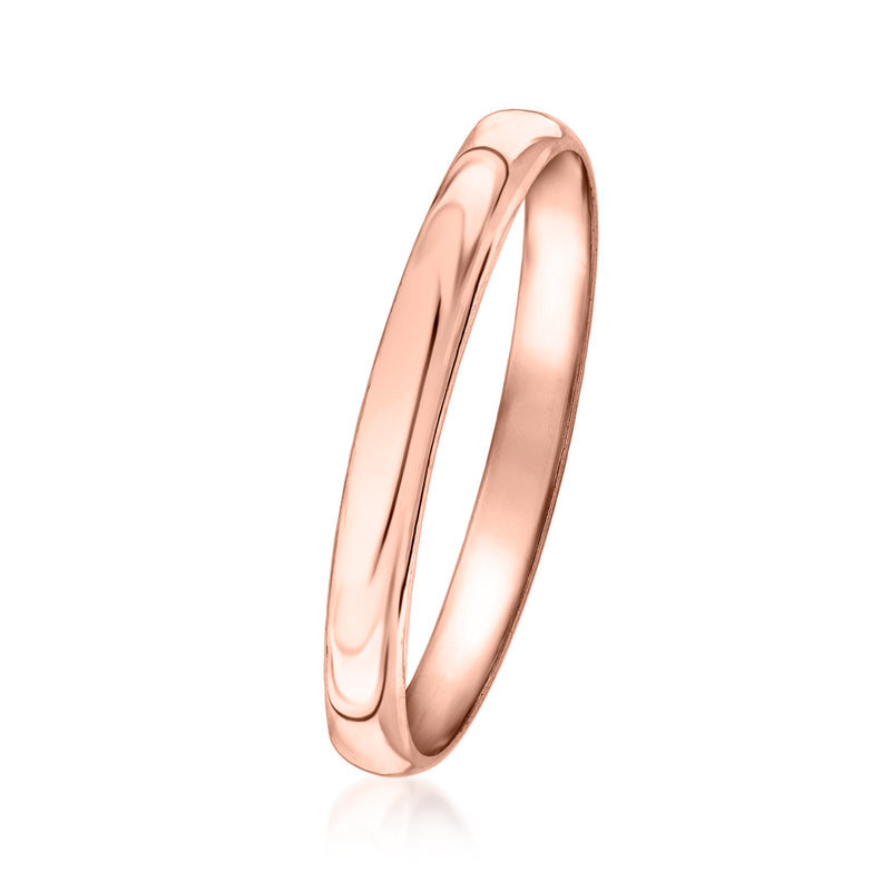 Rose gold polished ring band, narrow smooth outer edge