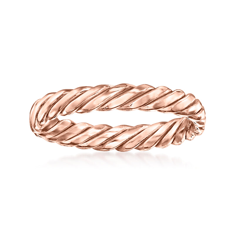 Rose gold twisted band ring with braided rope design