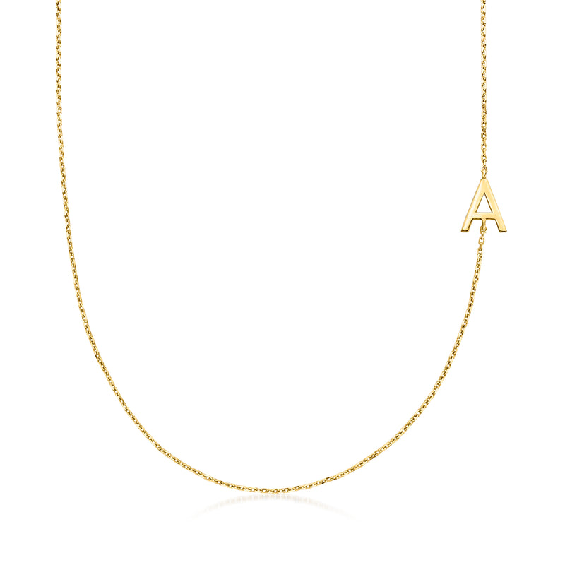 14kt yellow gold initial A station necklace with small link chain