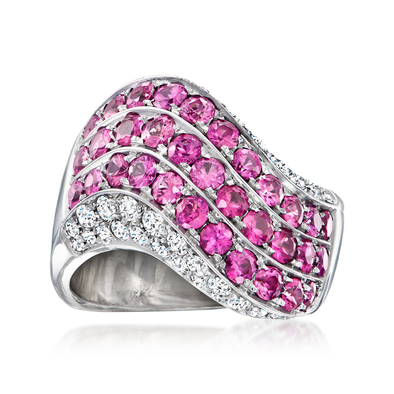Vintage ruby and diamond wave ring in white gold