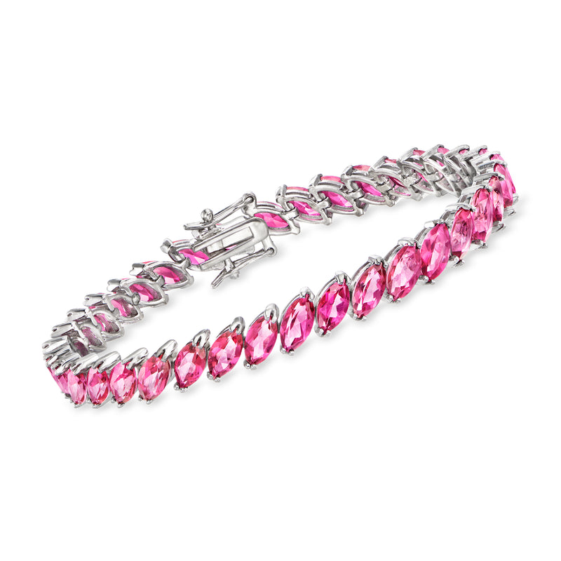 Sterling silver tennis bracelet with pink oval gemstones and box clasp