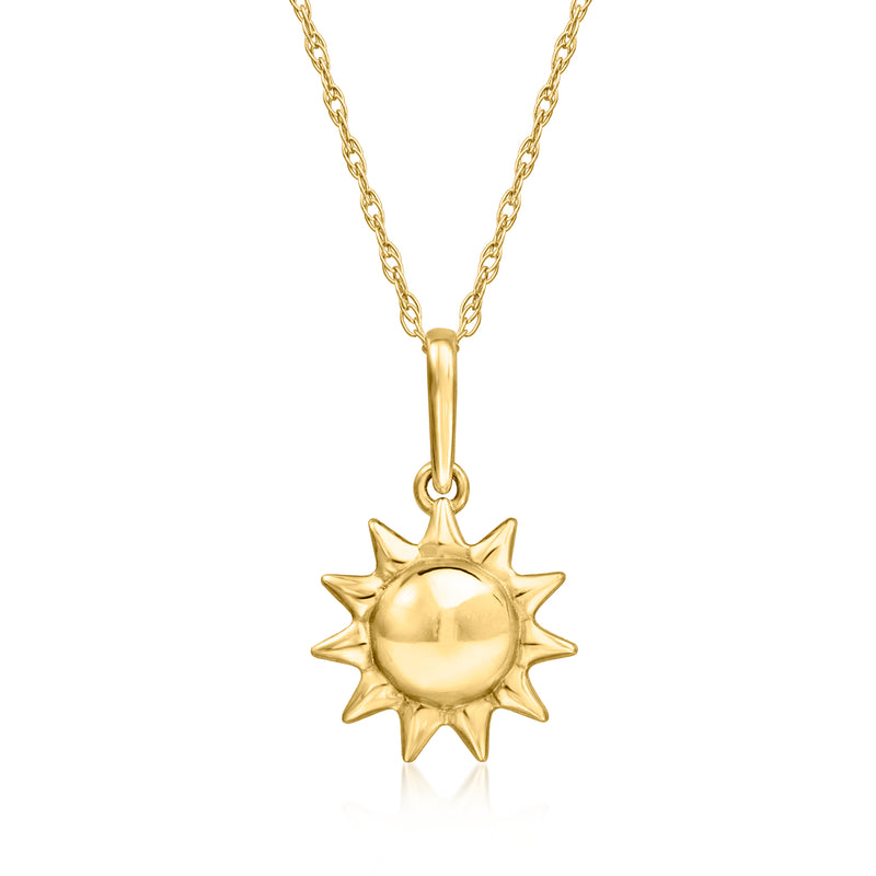 14kt yellow gold sun pendant necklace with polished sun charm