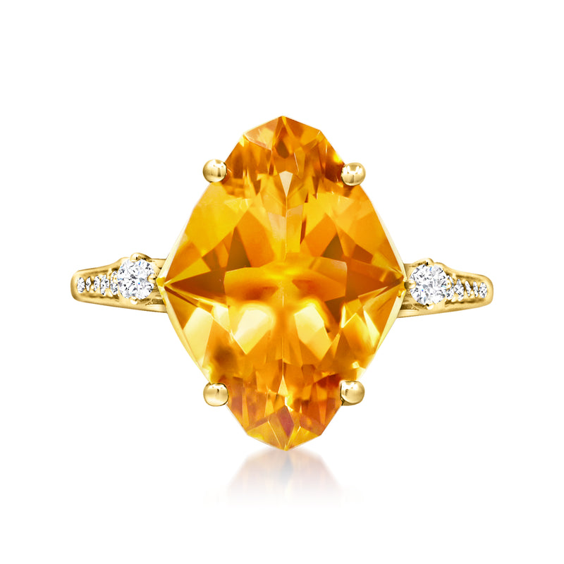 14kt yellow gold citrine ring with marquise-cut citrine center and diamond side stones