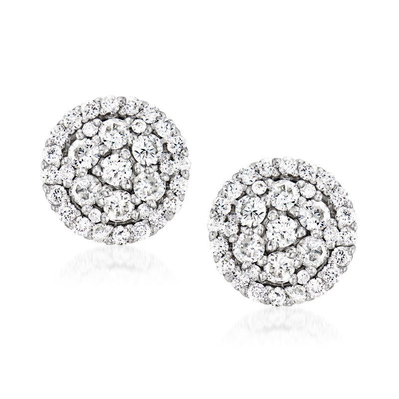 Round diamond cluster stud earrings in 14kt white gold with post backs