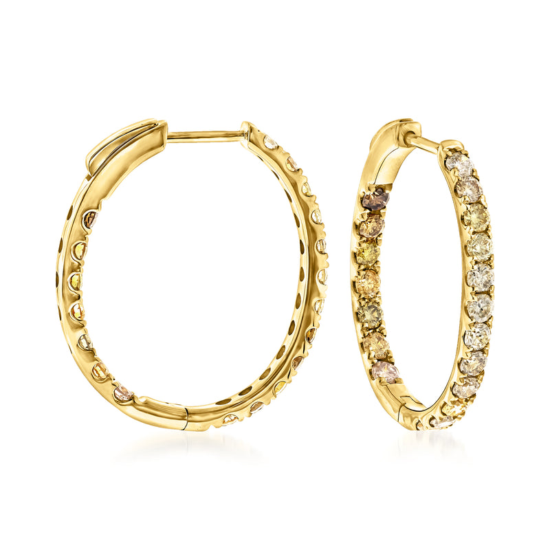 14kt yellow gold multicolored diamond inside-outside hoop earrings