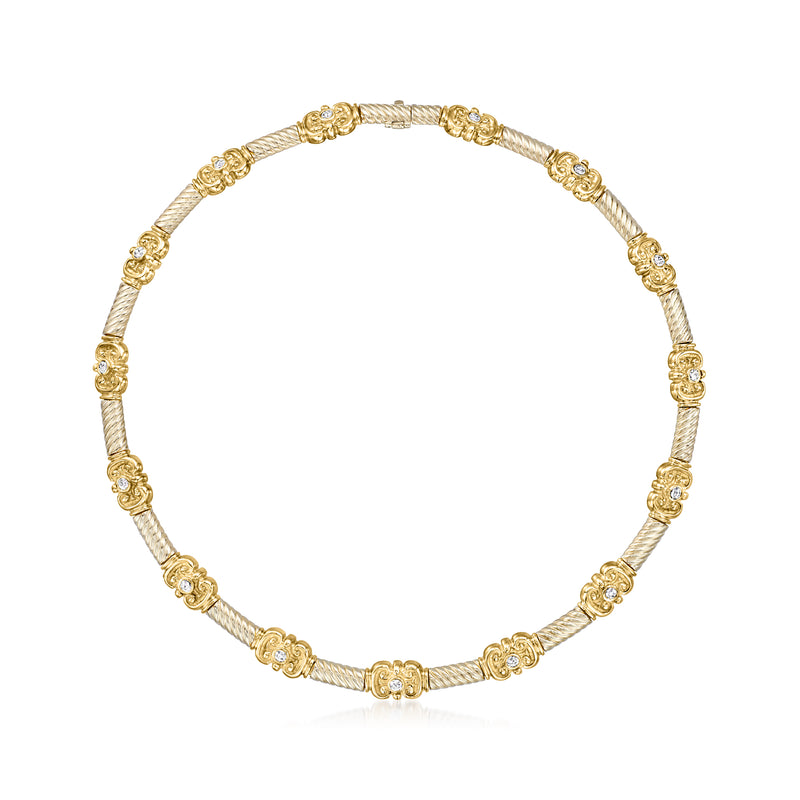 Yellow gold diamond station necklace with small round bezel-set stones