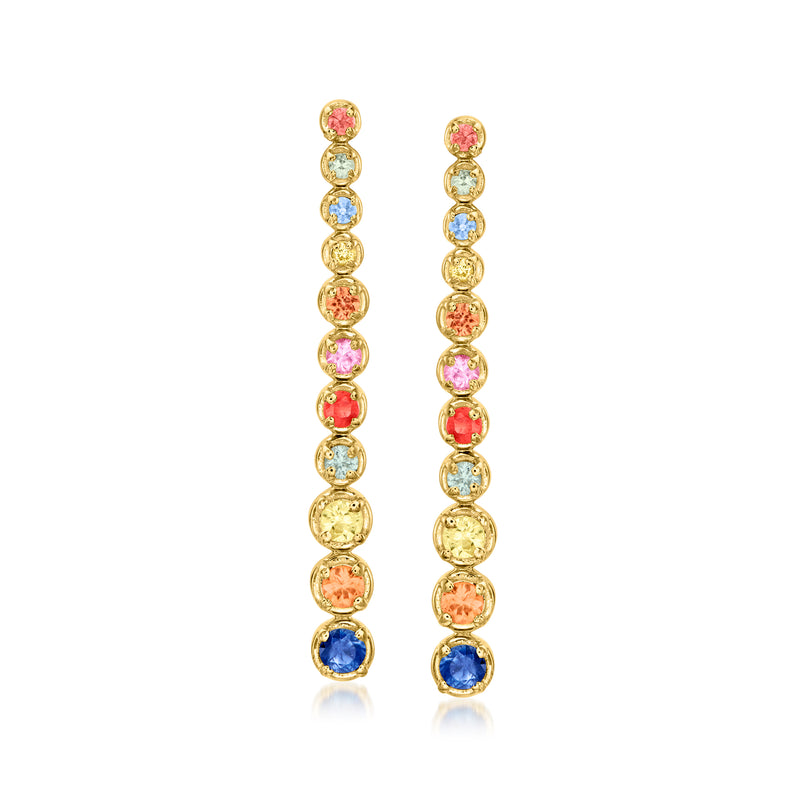 Multicolored sapphire drop earrings in 18kt gold over sterling with round stones