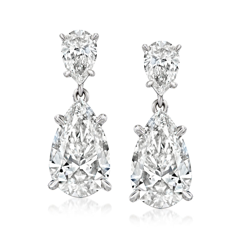 Pear-shaped diamond drop earrings in 14kt white gold with two dangling stones