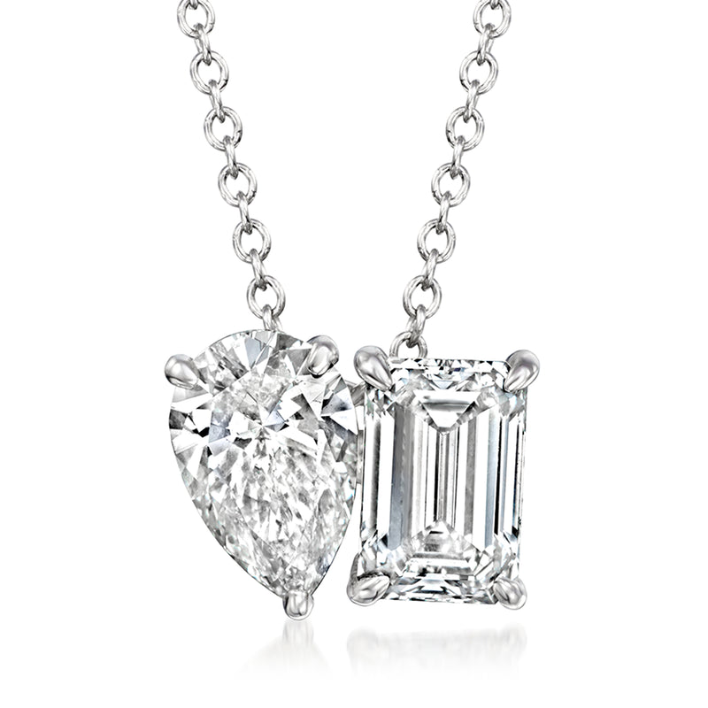 White gold toi et moi diamond necklace with pear-cut and emerald-cut stones