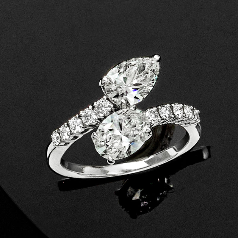Toi et Moi bypass ring with two lab-grown diamonds in white gold