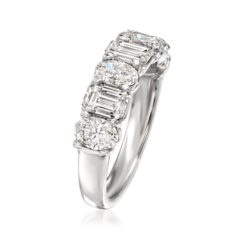 14kt white gold ring with oval and emerald-cut lab-grown diamonds, side view