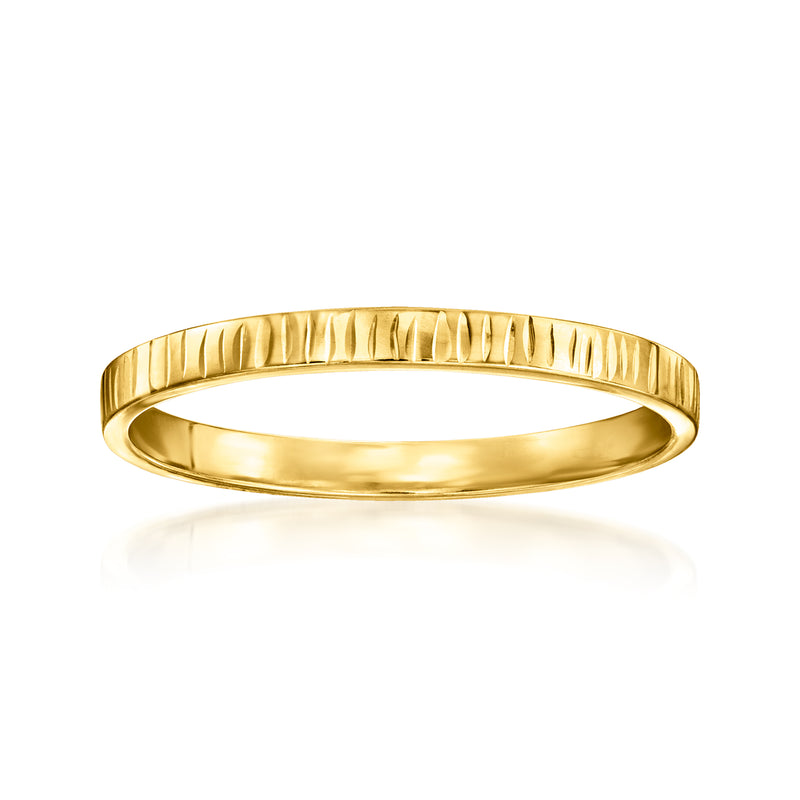 10kt yellow gold textured ring band with vertical ribbed pattern