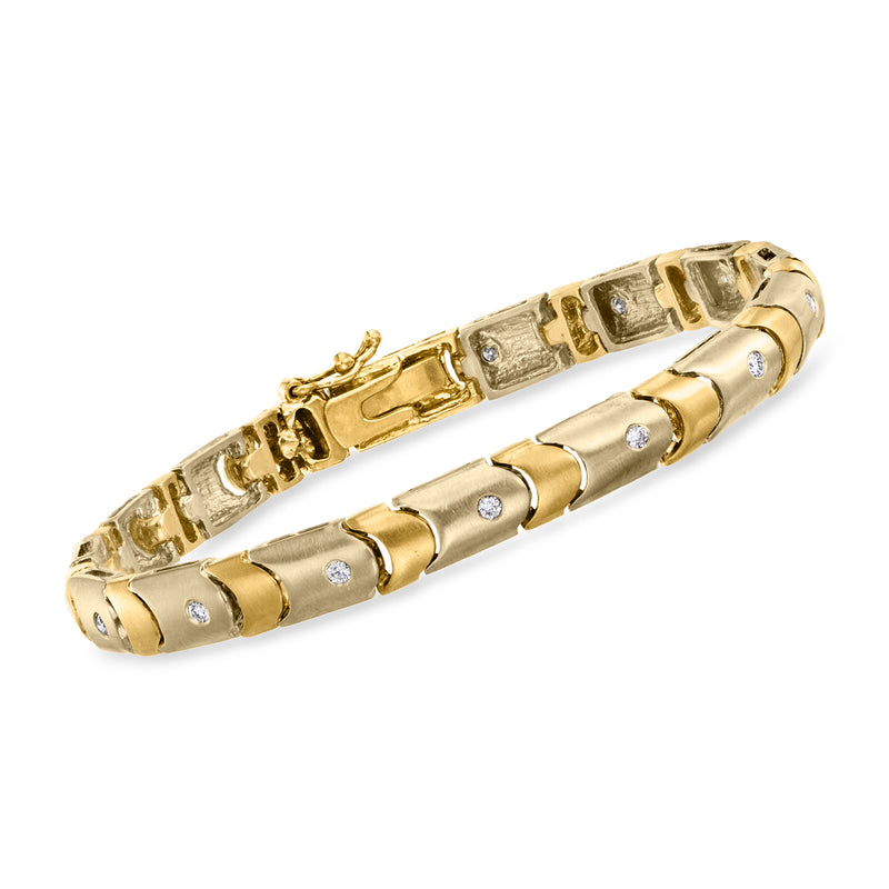 Vintage two-tone 14kt gold diamond bracelet with rectangular links, round stones