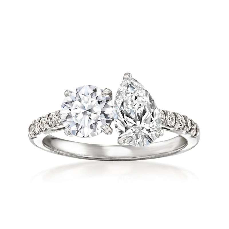 14kt white gold toi et moi diamond ring with round and pear-cut stones