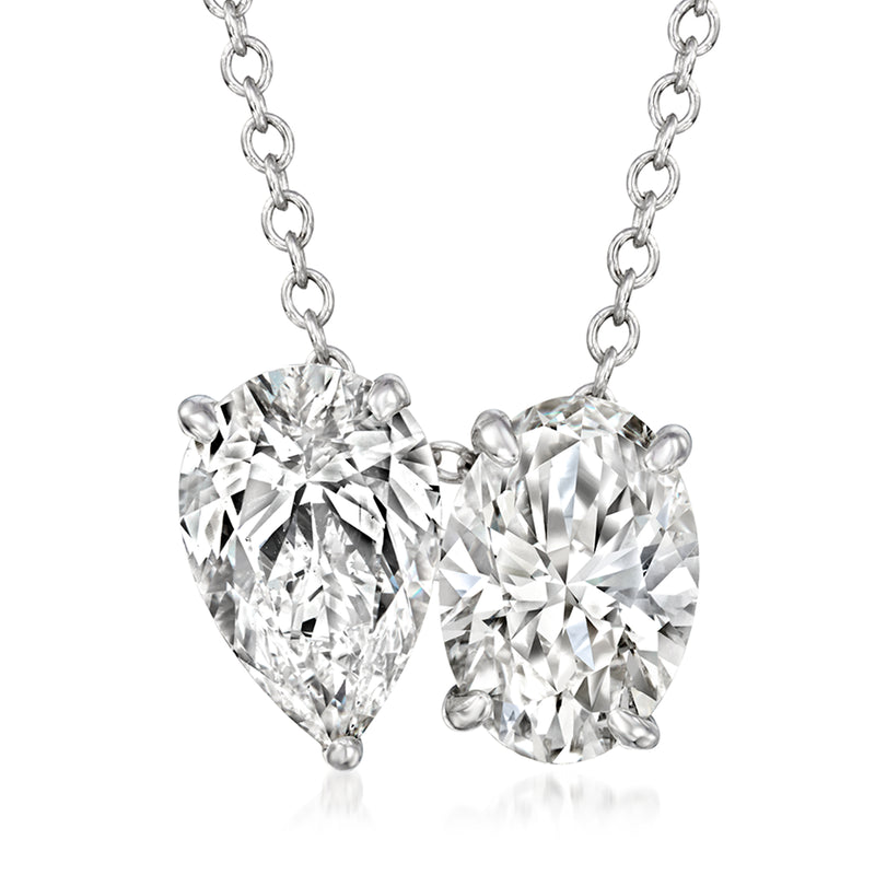 14kt white gold toi et moi lab-grown diamond necklace with oval and pear pendants